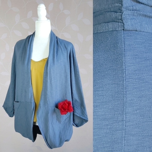 LOGO Lori Goldstein Cardigan Slouchy Cotton Minimalist Coastal Cape Shawl Blue S - Picture 1 of 12
